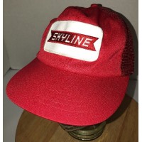 Vintage SKYLINE TRUCKING Red Trucker Hat Cap Snapback PATCH Green Underbill LOGO  eb-71332036